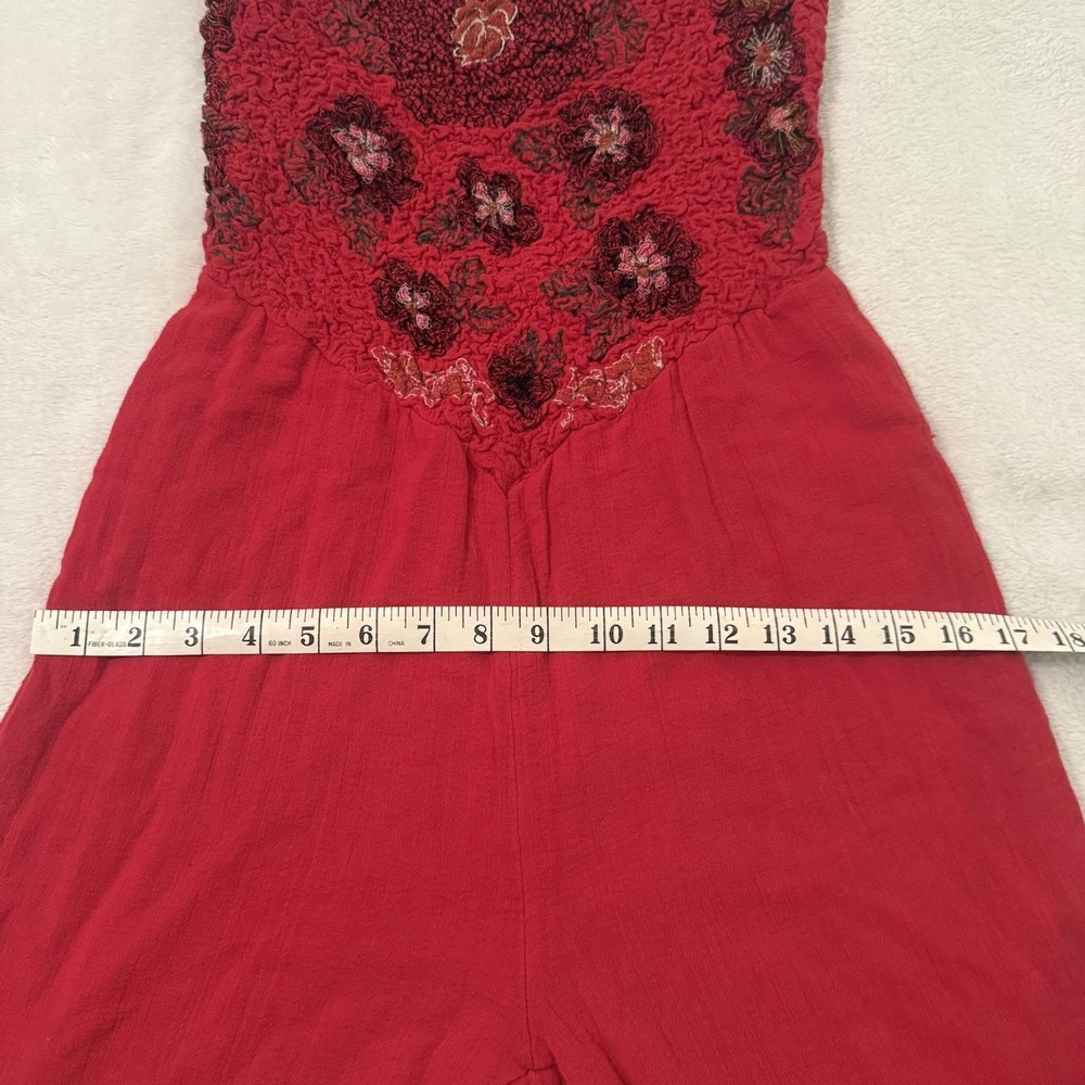 Free People Karan Strapless Smocked Floral Red Jumpsuit Size XS Boho Festival - Picture 4 of 15